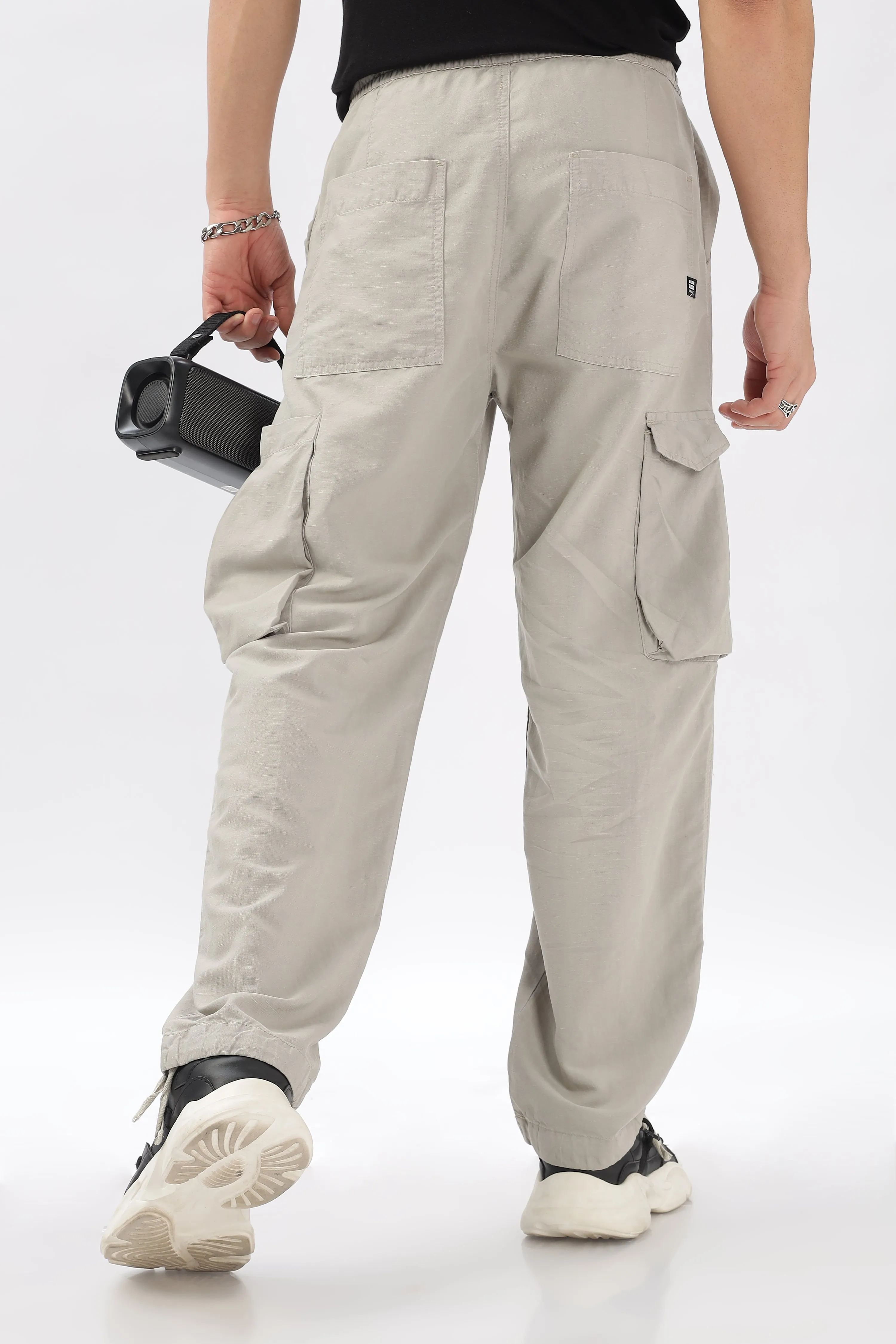 LIGHT GREY LINEN CARGO PANTS