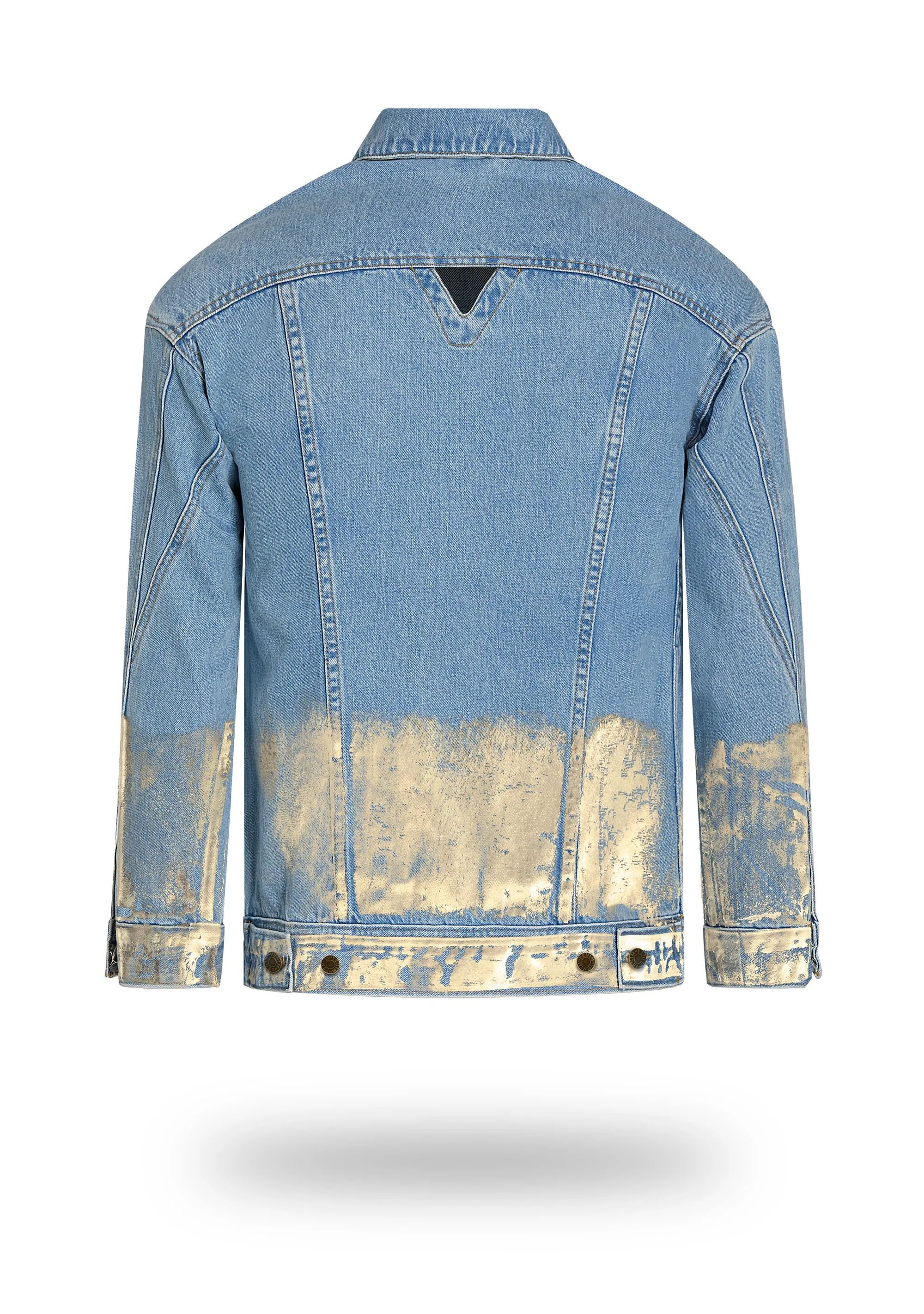 Longer Light Wash Denim Jacket with Champagne Gold Foil