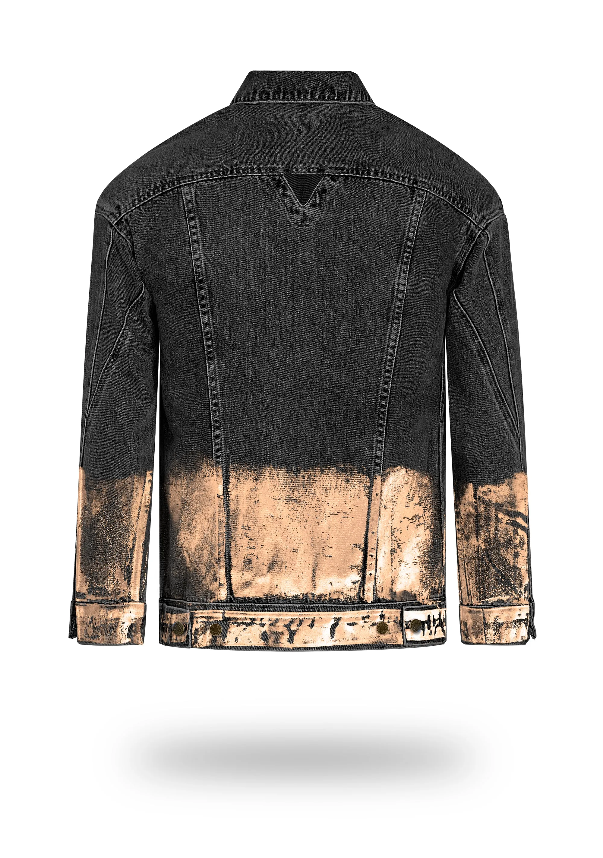 Longer Washed Black Denim Jacket with Rose Gold Foil
