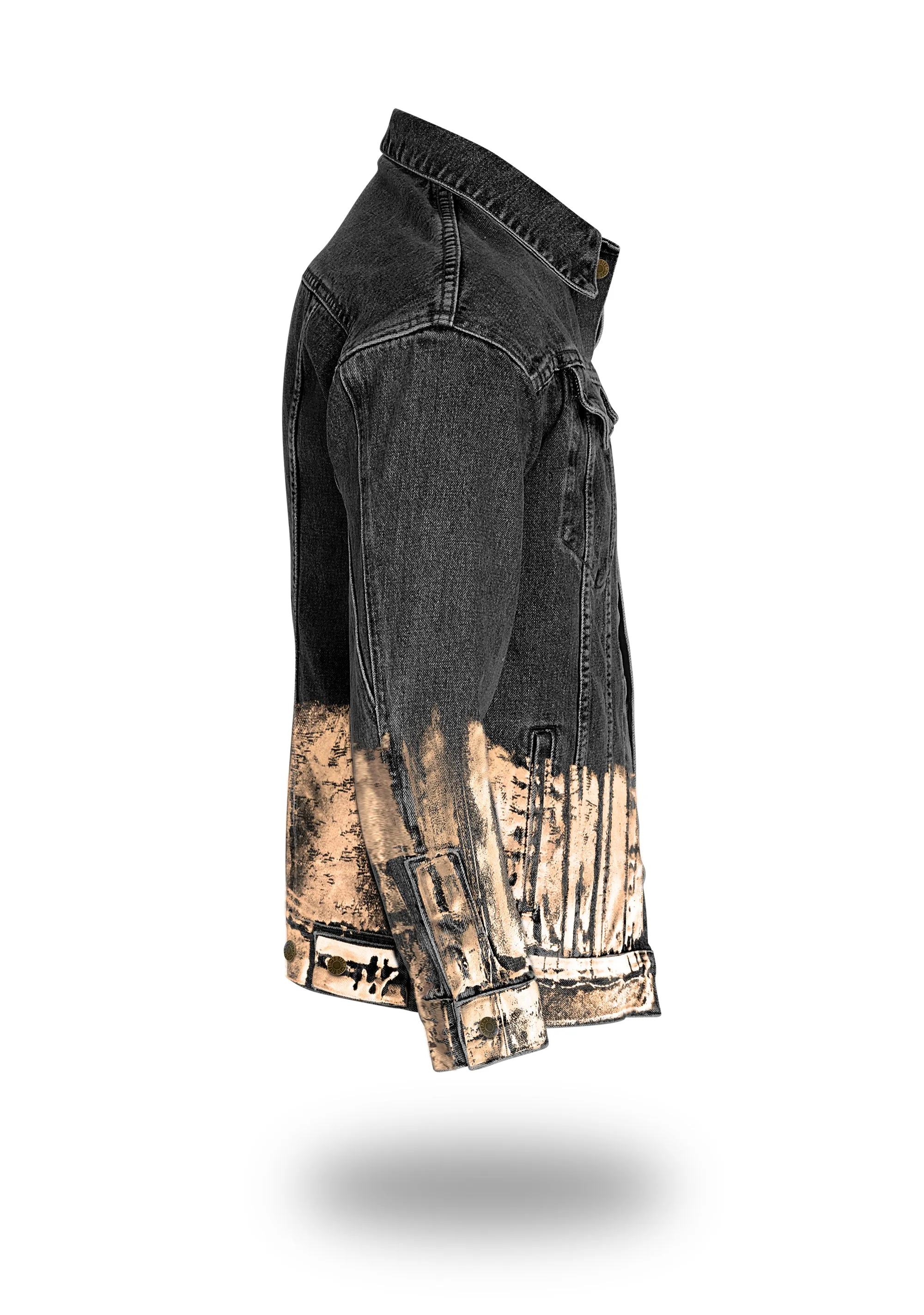 Longer Washed Black Denim Jacket with Rose Gold Foil