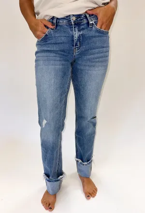 LOVERVET: Mid Rise Cuffed Straight Jeans