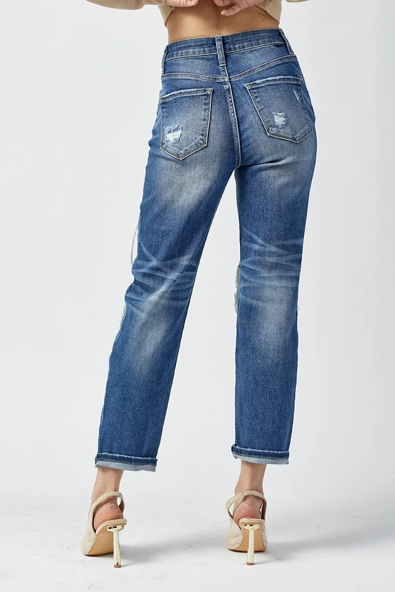 Miyah High Rise Patched Straight Jean
