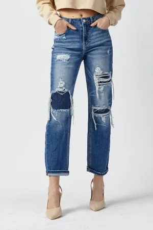 Miyah High Rise Patched Straight Jean