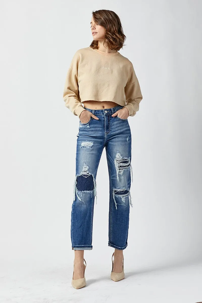Miyah High Rise Patched Straight Jean