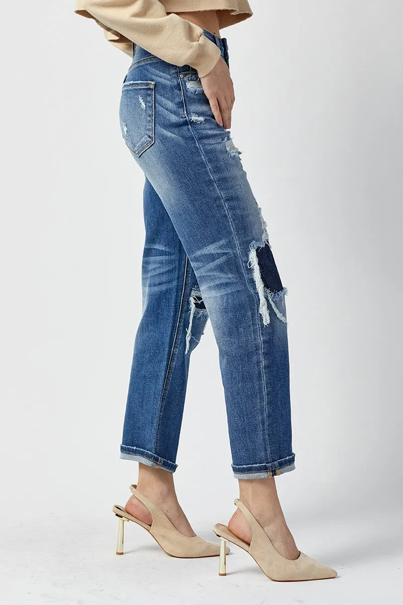 Miyah High Rise Patched Straight Jean