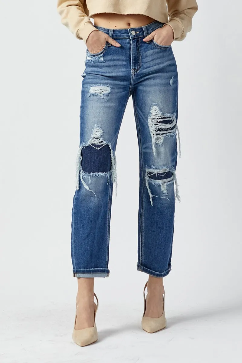 Miyah High Rise Patched Straight Jean