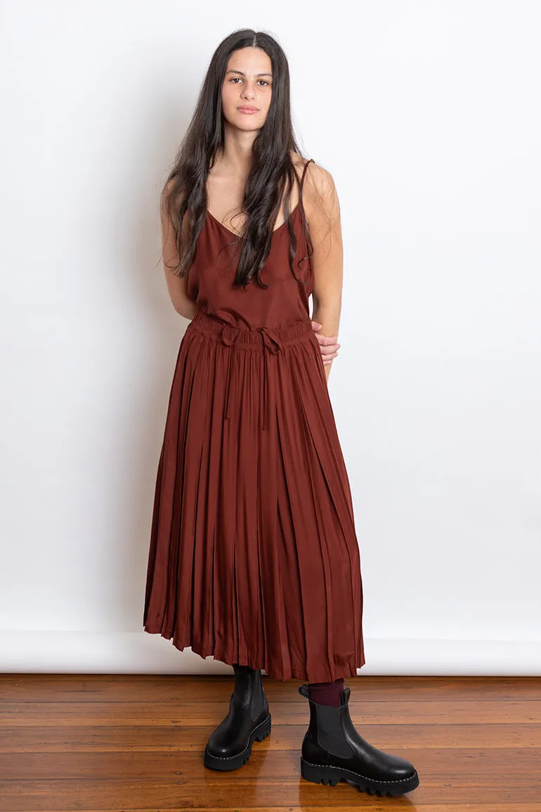 Organic Silk Pleated Skirt - Brick