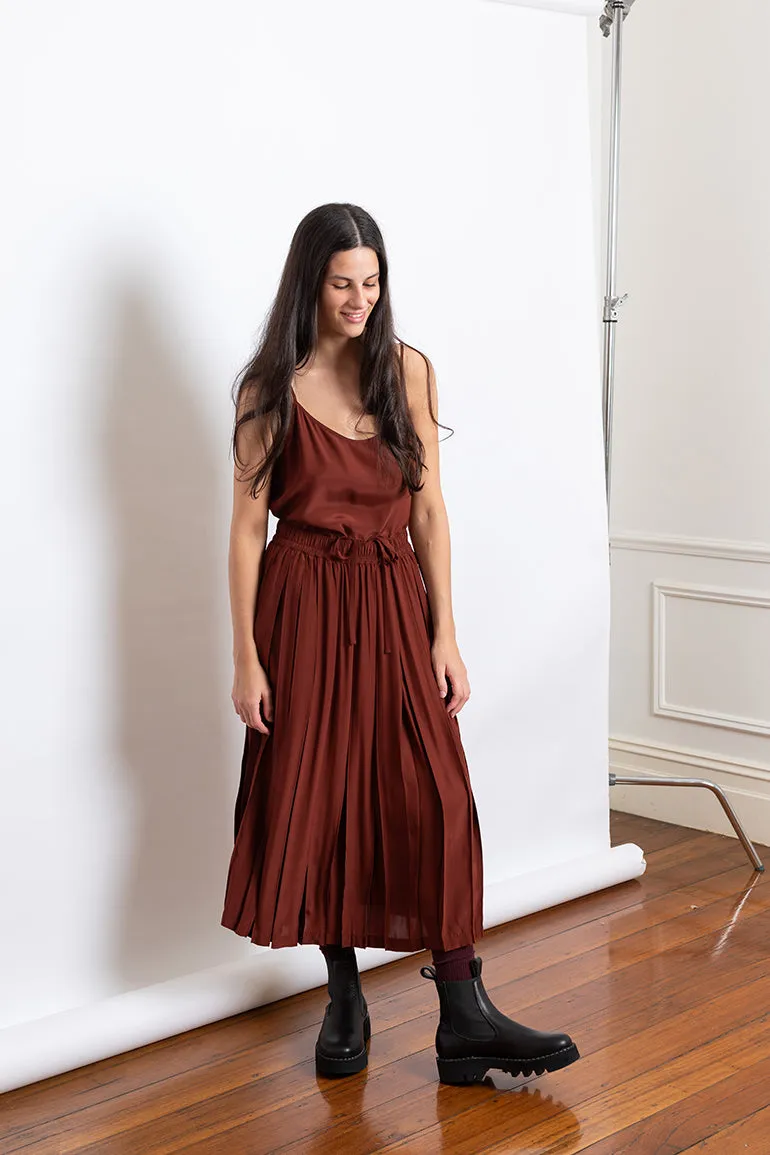 Organic Silk Pleated Skirt - Brick