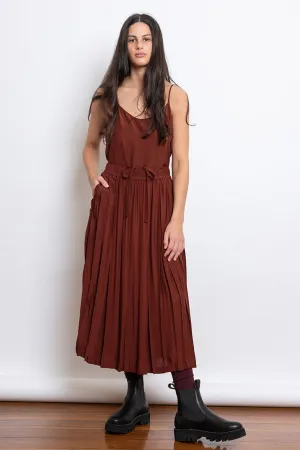 Organic Silk Pleated Skirt - Brick