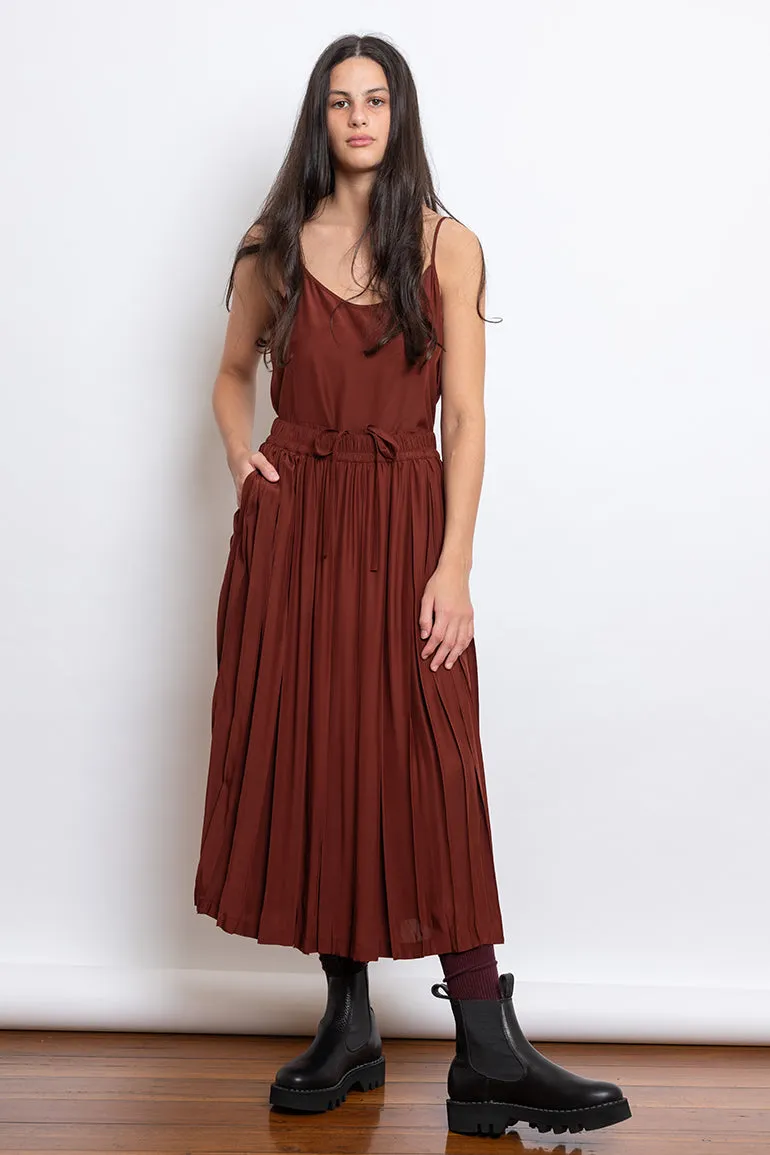Organic Silk Pleated Skirt - Brick