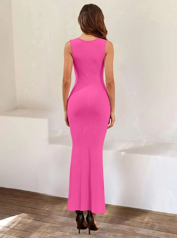 oten Bodycon Maxi Dresses for Women 2025 Summer Sleeveless Square Neck Lounge Ribbed Fitted Semi Formal Tight Long Dress