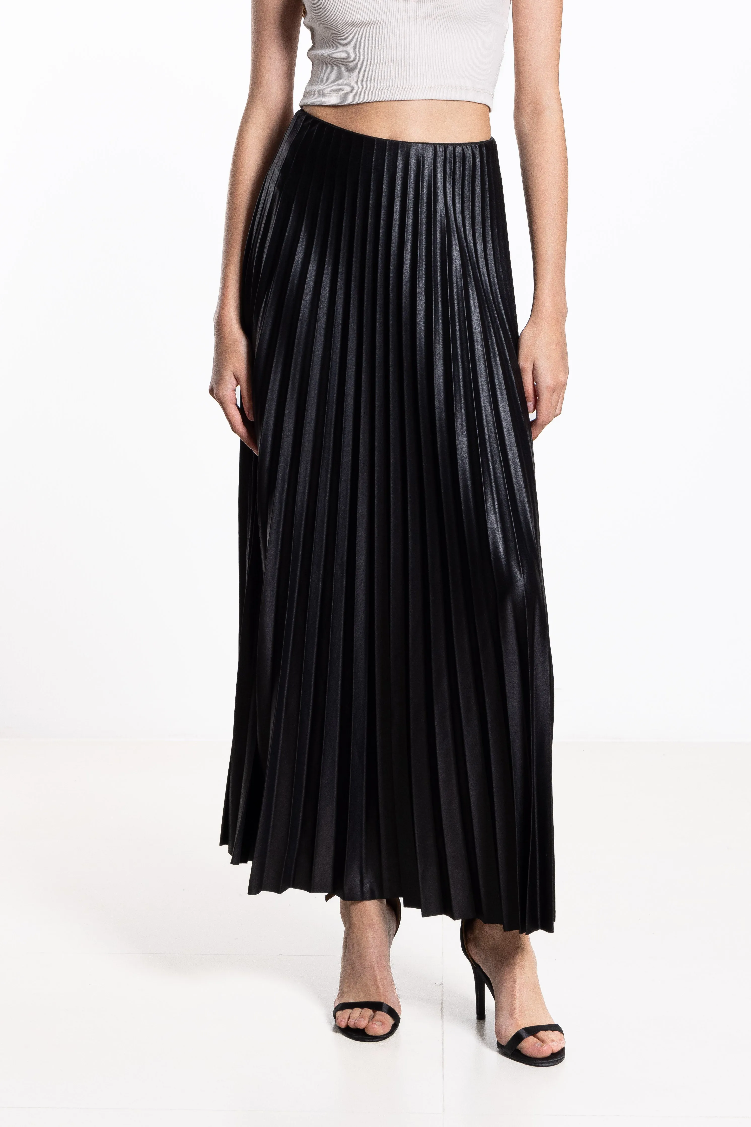 PLEATED MIDI SATIN SKIRT