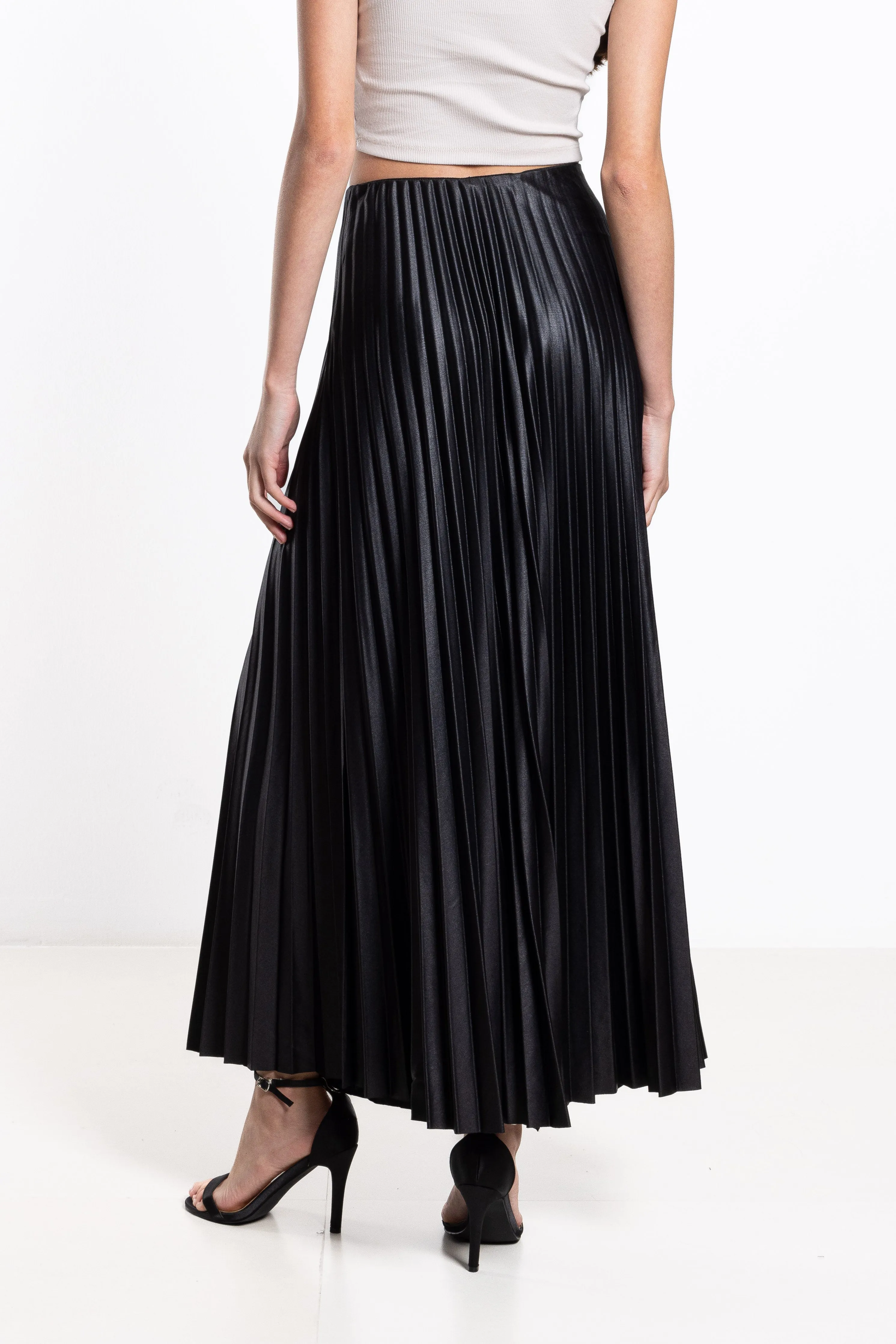 PLEATED MIDI SATIN SKIRT