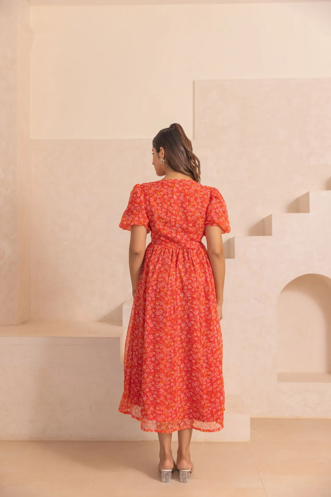 RED CHIFFON SLIT MAXI