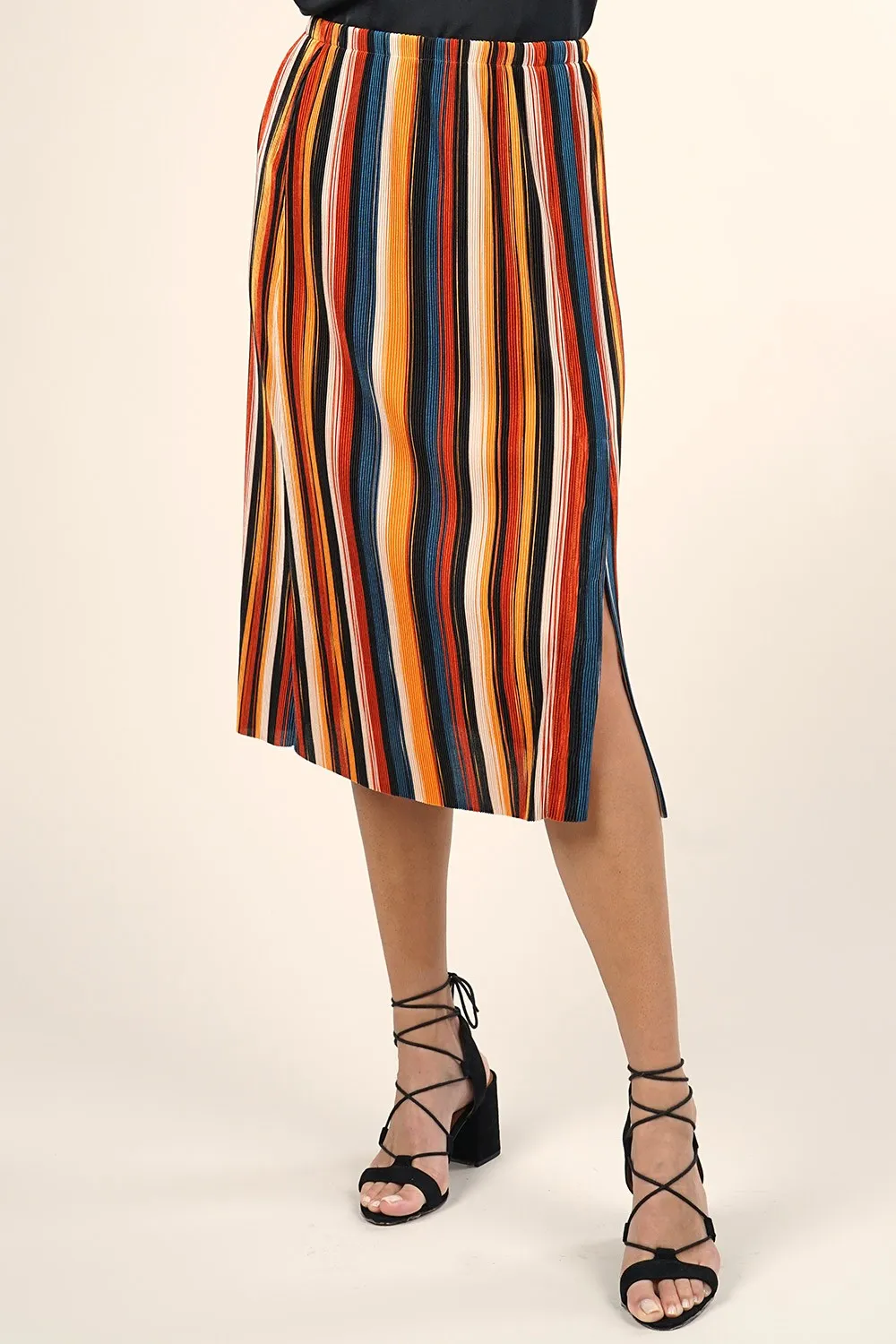 Retro Striped Midi Skirt