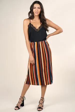 Retro Striped Midi Skirt