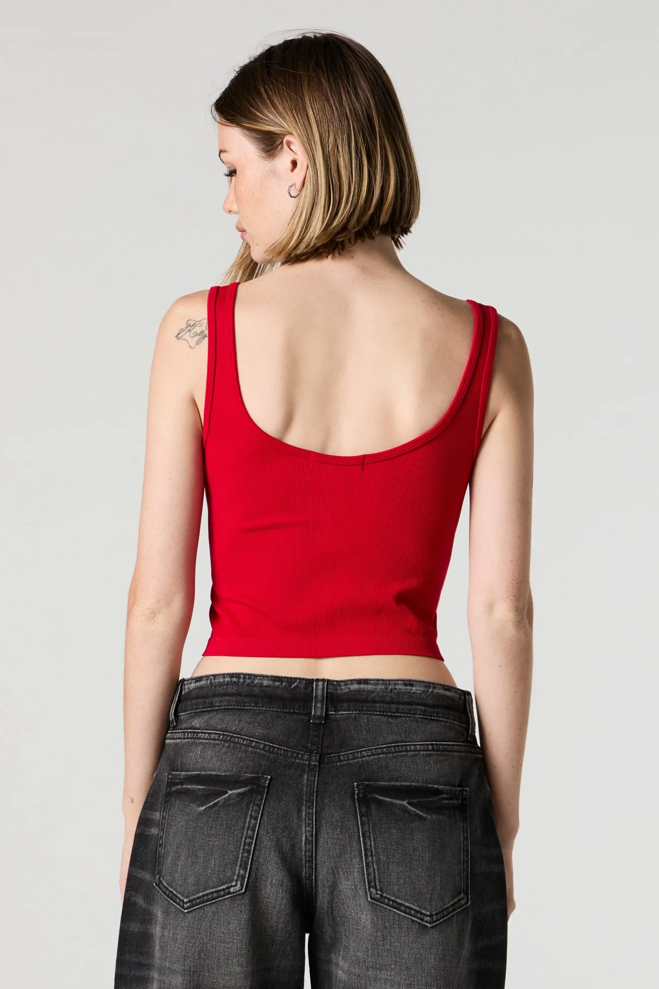 Ribbed Scoop Neck Corset Tank