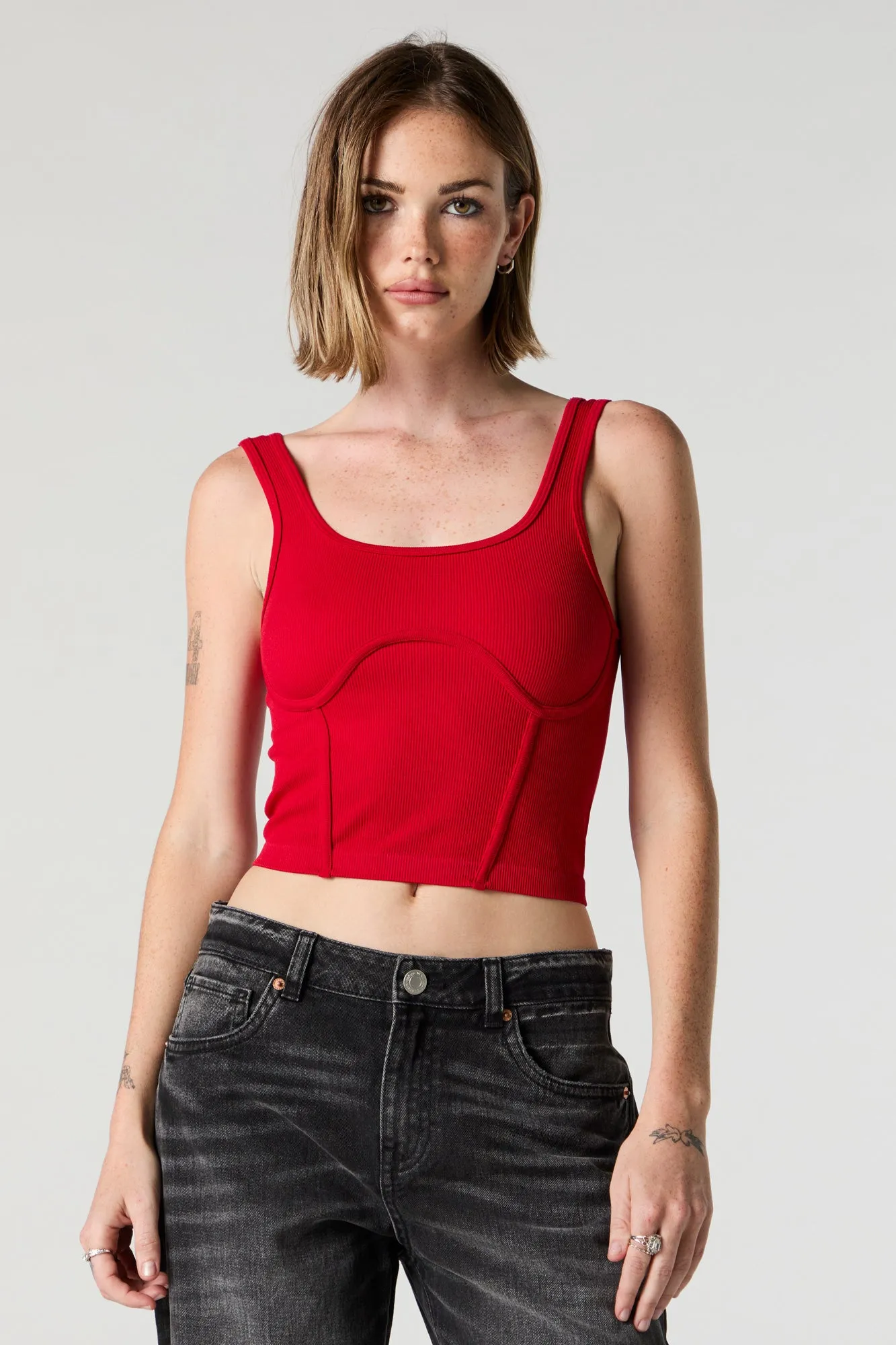 Ribbed Scoop Neck Corset Tank