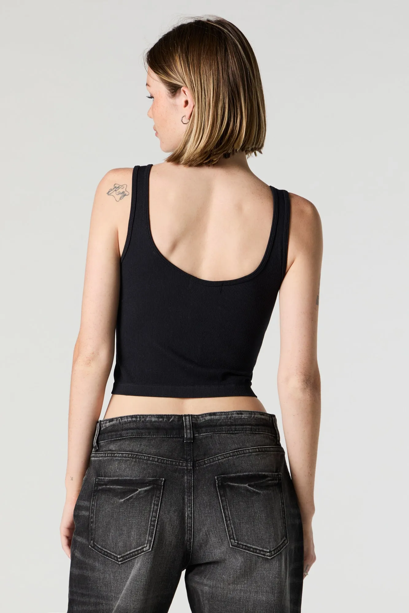 Ribbed Scoop Neck Corset Tank
