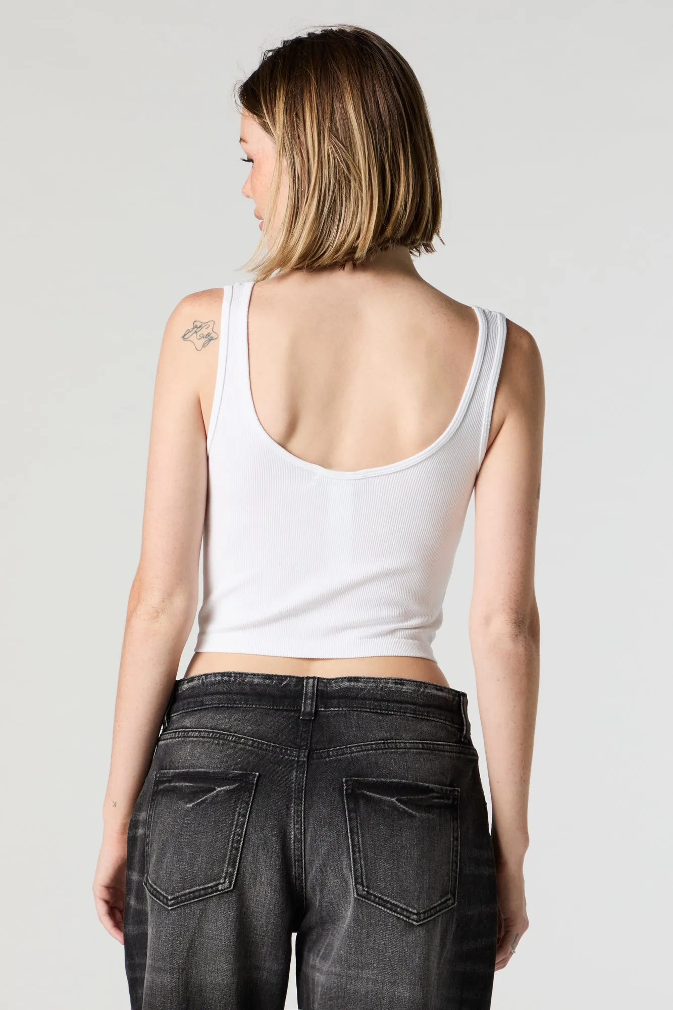 Ribbed Scoop Neck Corset Tank