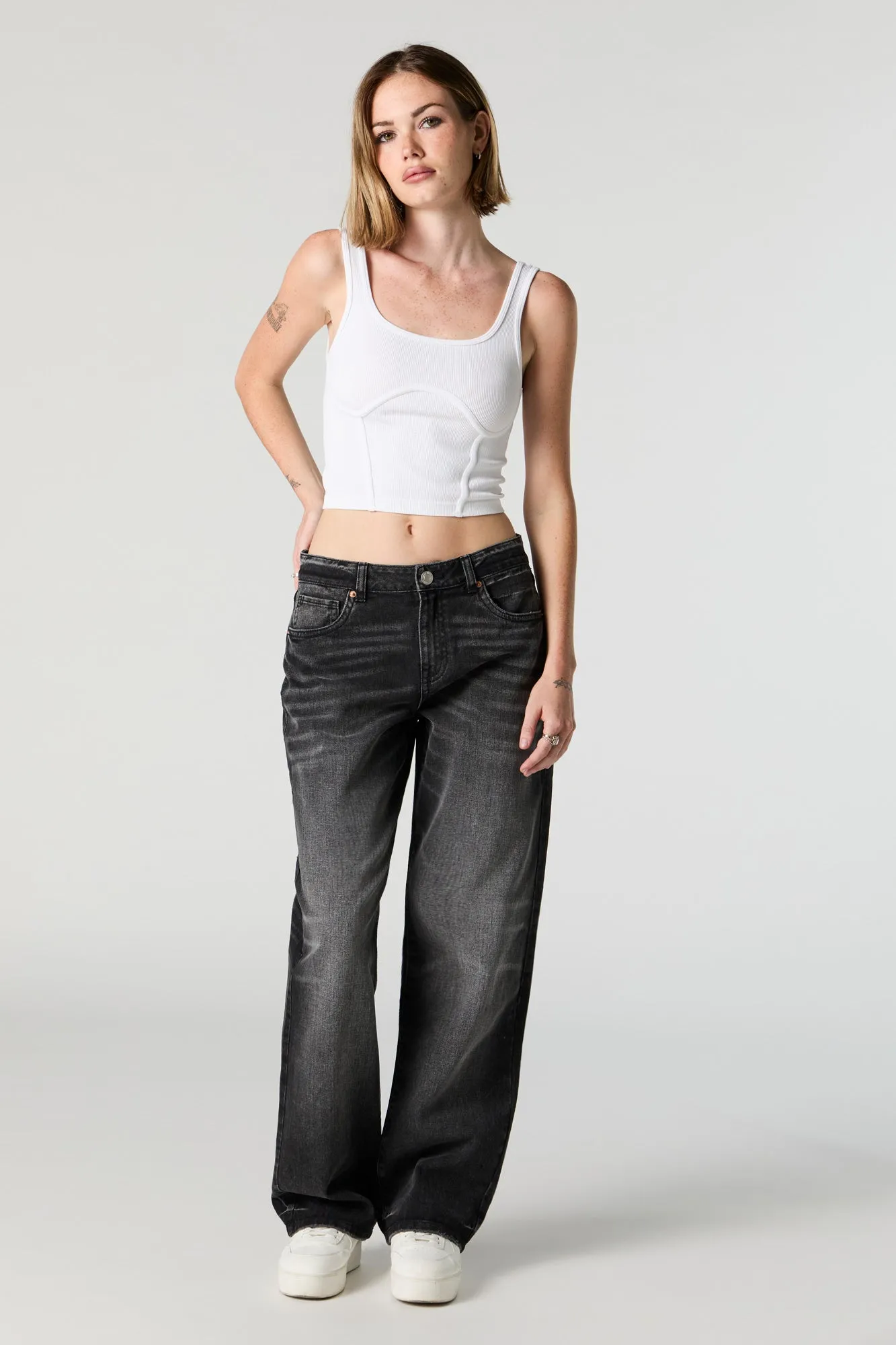 Ribbed Scoop Neck Corset Tank