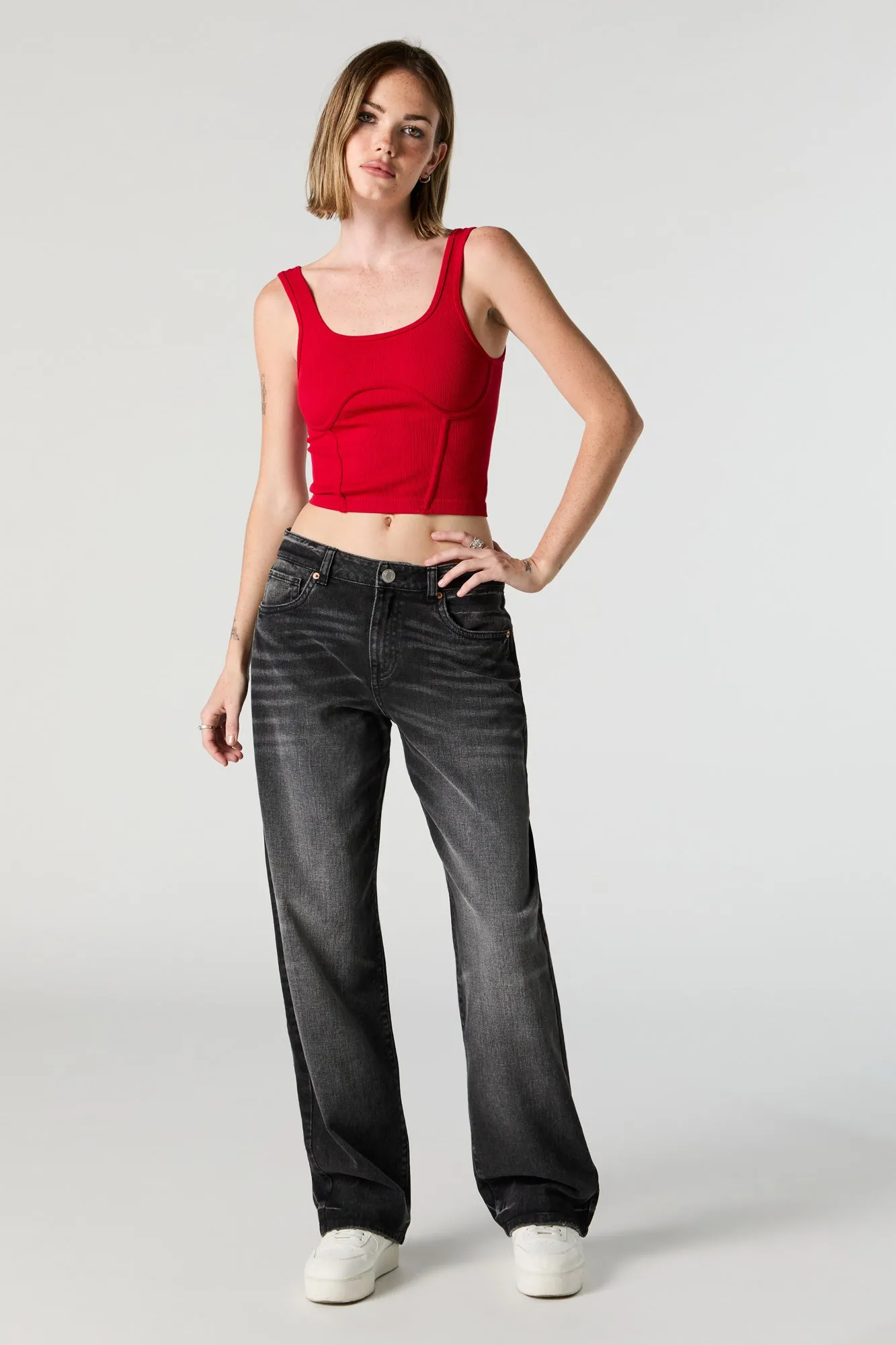 Ribbed Scoop Neck Corset Tank