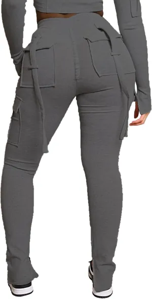 SHINFY Cargo Sweatpants for Women Drawstring High Waisted Casual Stretchy Cargo Pants Joggers Leggings with Pockets