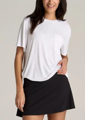 Short-Sleeve Oversized Crewneck Pocket T-Shirt for Tall Women in White