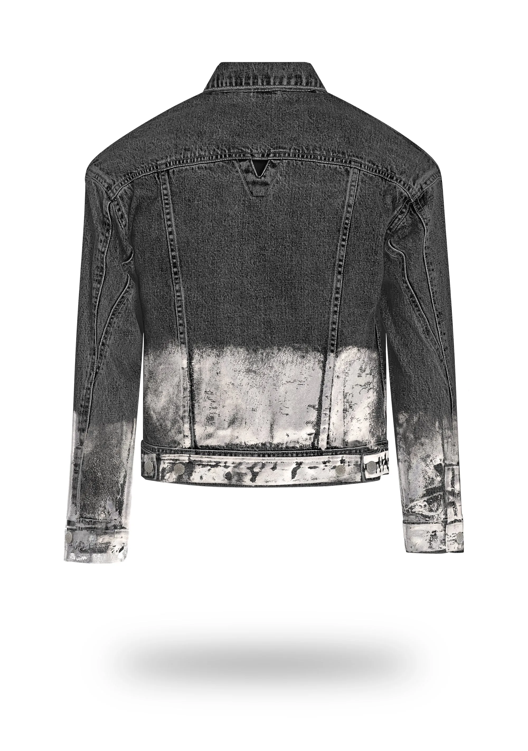 Shorter Washed Black Denim Jacket with Mercury Foil