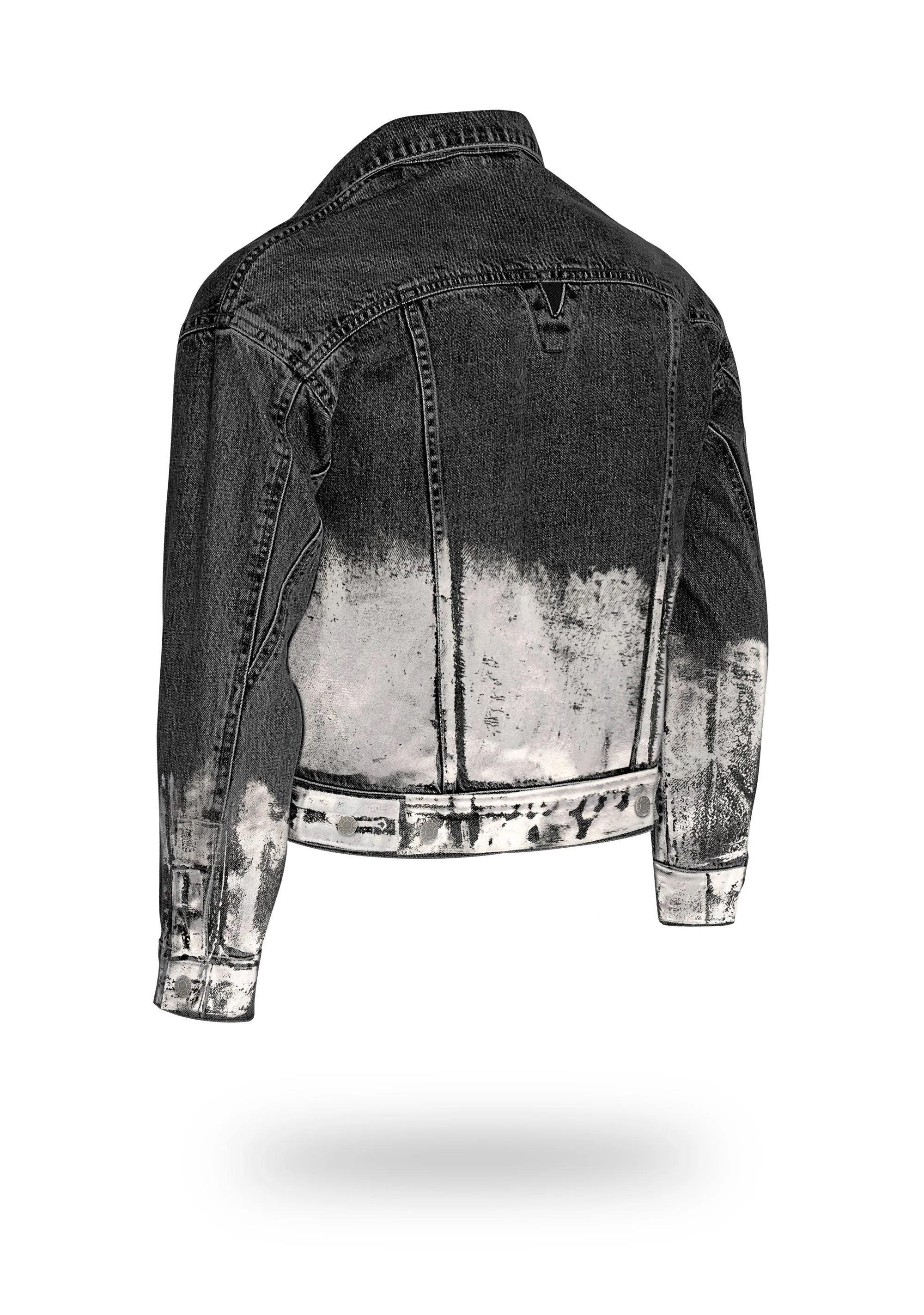 Shorter Washed Black Denim Jacket with Mercury Foil