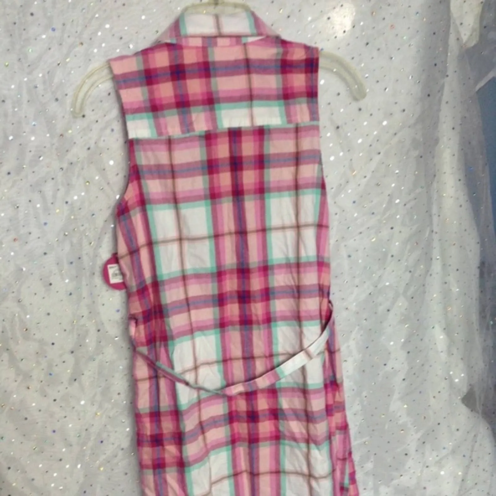 SO Pink Plaid Sleeveless Shirt Dress Sequin XXL 16