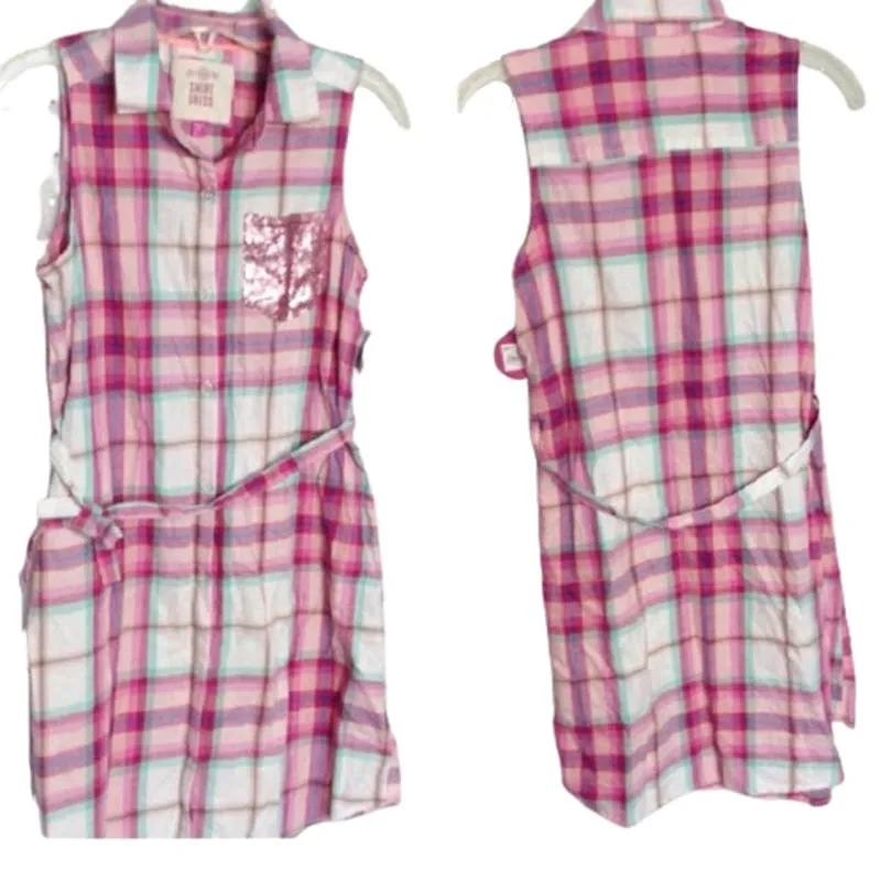 SO Pink Plaid Sleeveless Shirt Dress Sequin XXL 16