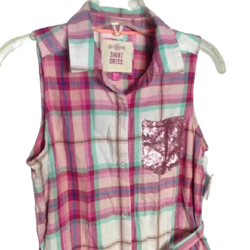 SO Pink Plaid Sleeveless Shirt Dress Sequin XXL 16
