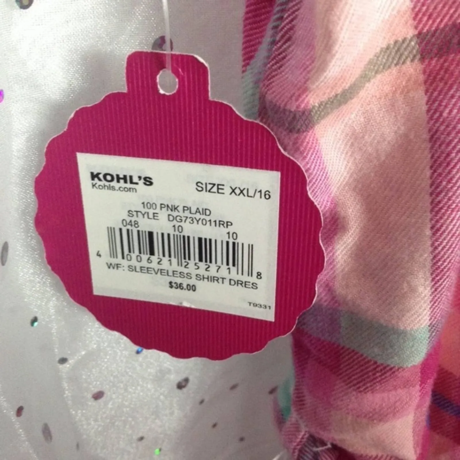 SO Pink Plaid Sleeveless Shirt Dress Sequin XXL 16