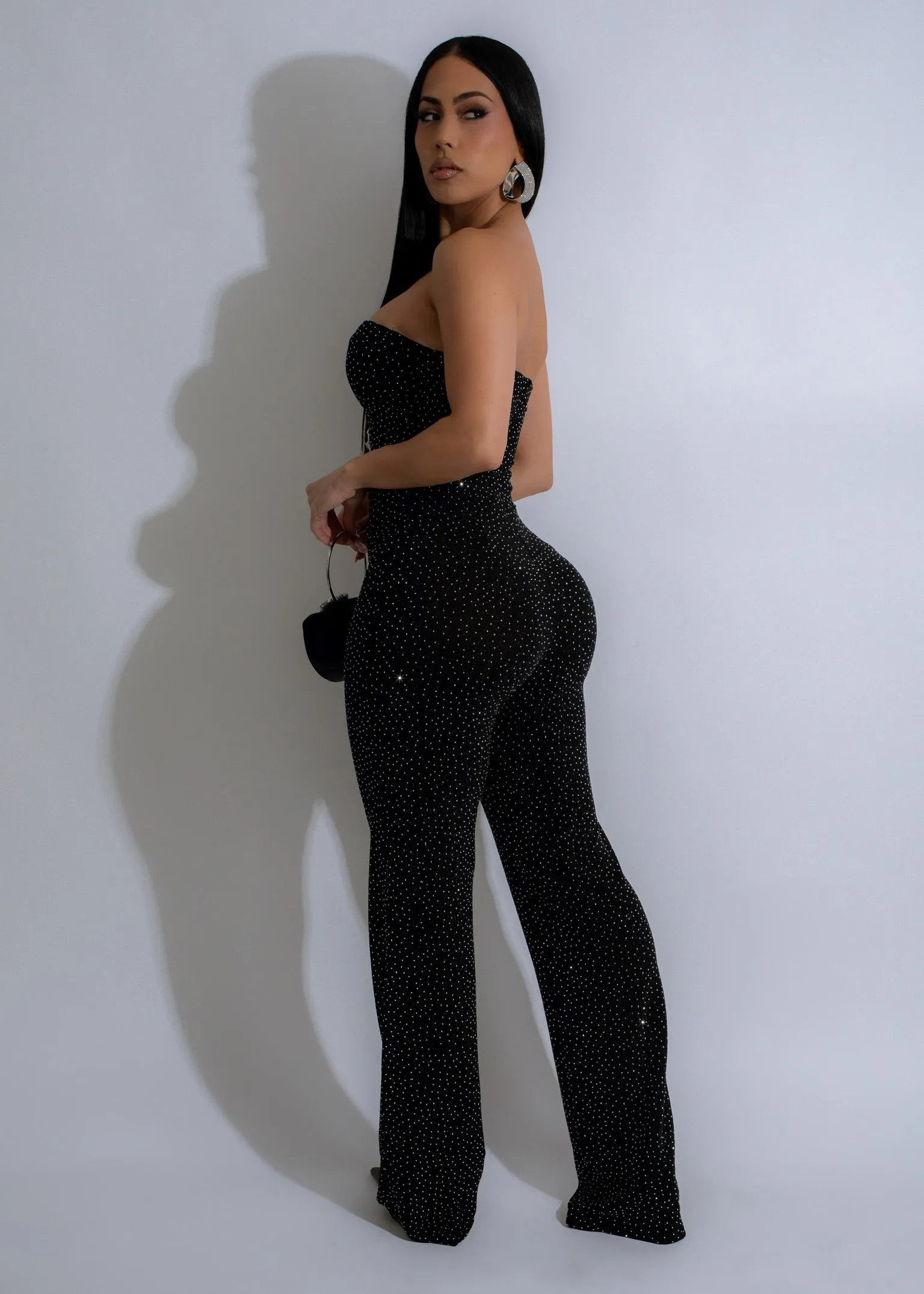 Stellar Gaze Rhinestones Jumpsuit Black