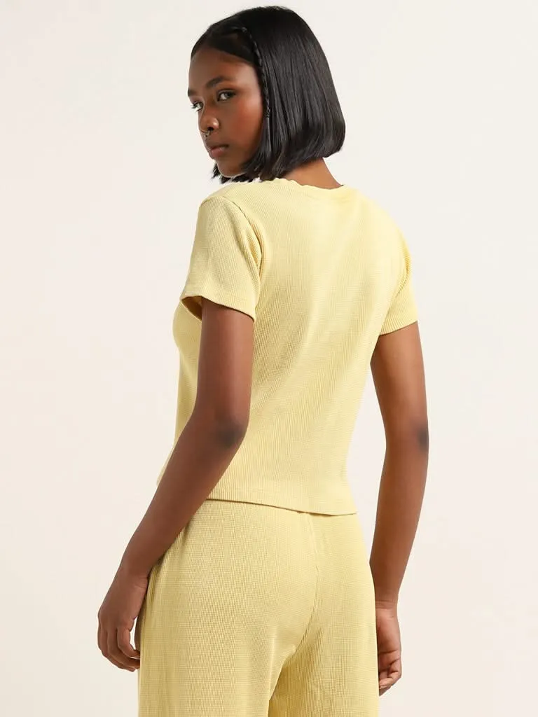 Studiofit Yellow Waffle-Textured Cotton T-Shirt