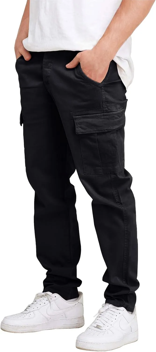 THWEI Cargo Pants for Men Casual Drawstring Joggers Cotton Work Sweatpants Multi Pockets