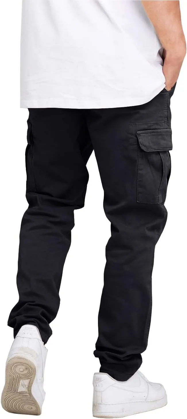 THWEI Cargo Pants for Men Casual Drawstring Joggers Cotton Work Sweatpants Multi Pockets