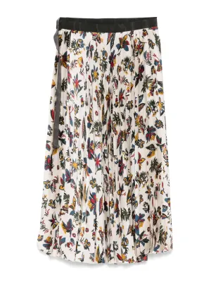 Tropical Print Pleated Midi Skirt