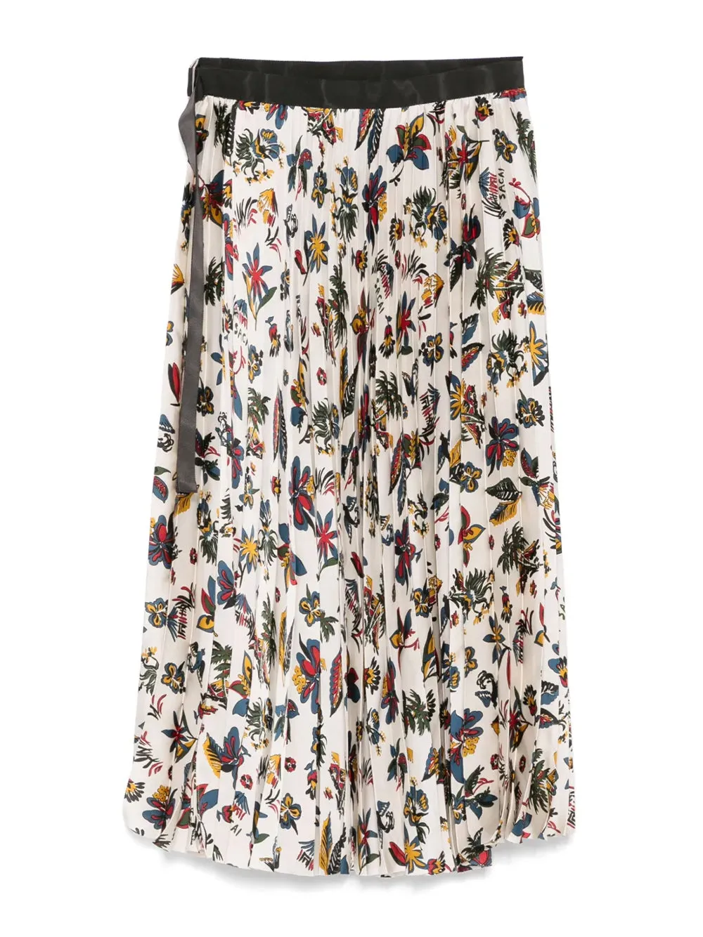 Tropical Print Pleated Midi Skirt