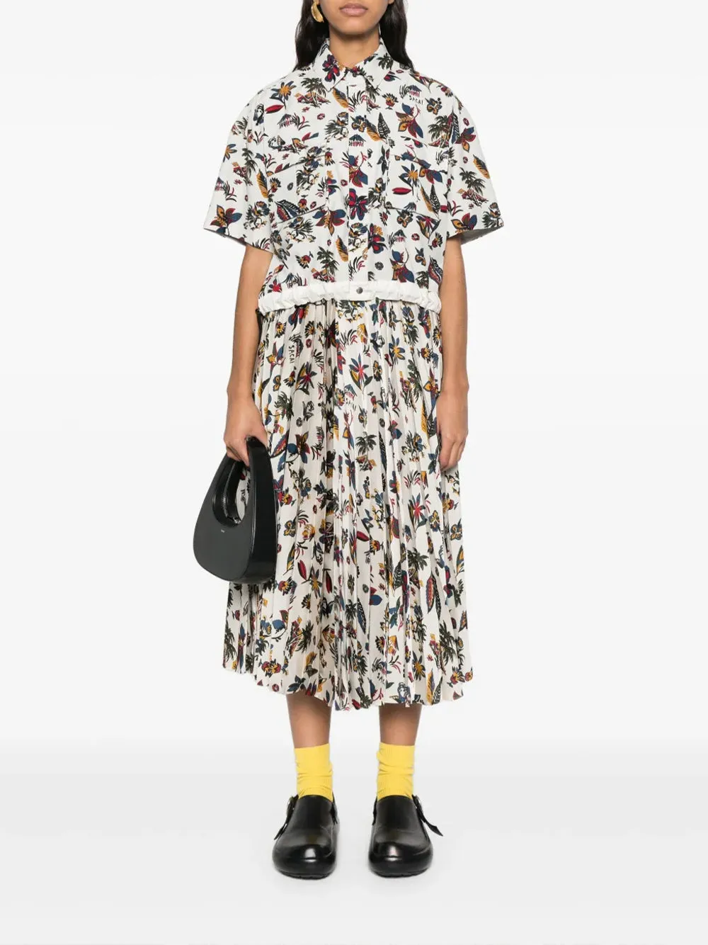 Tropical Print Pleated Midi Skirt