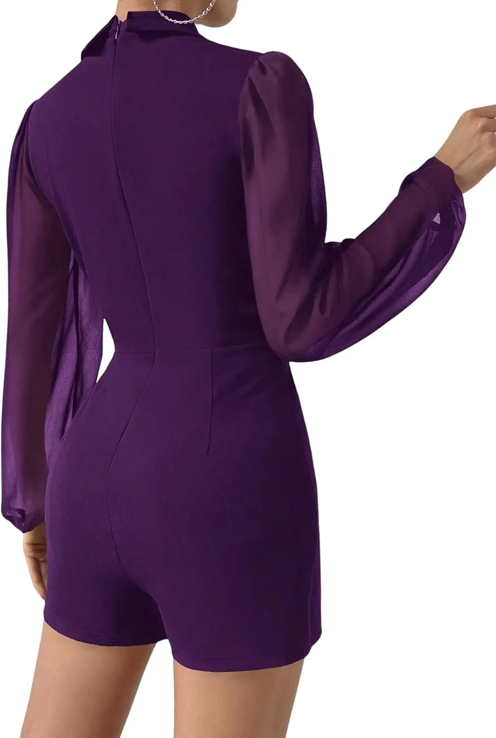 WDIRARA Women's Long Lantern Sleeve Elegant Shawl Collar Blazer Romper Shorts Jumpsuit