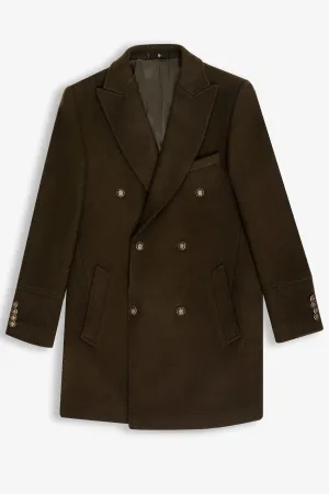 WOOLEN LONG COAT DOUBLE BREASTED OLIVE
