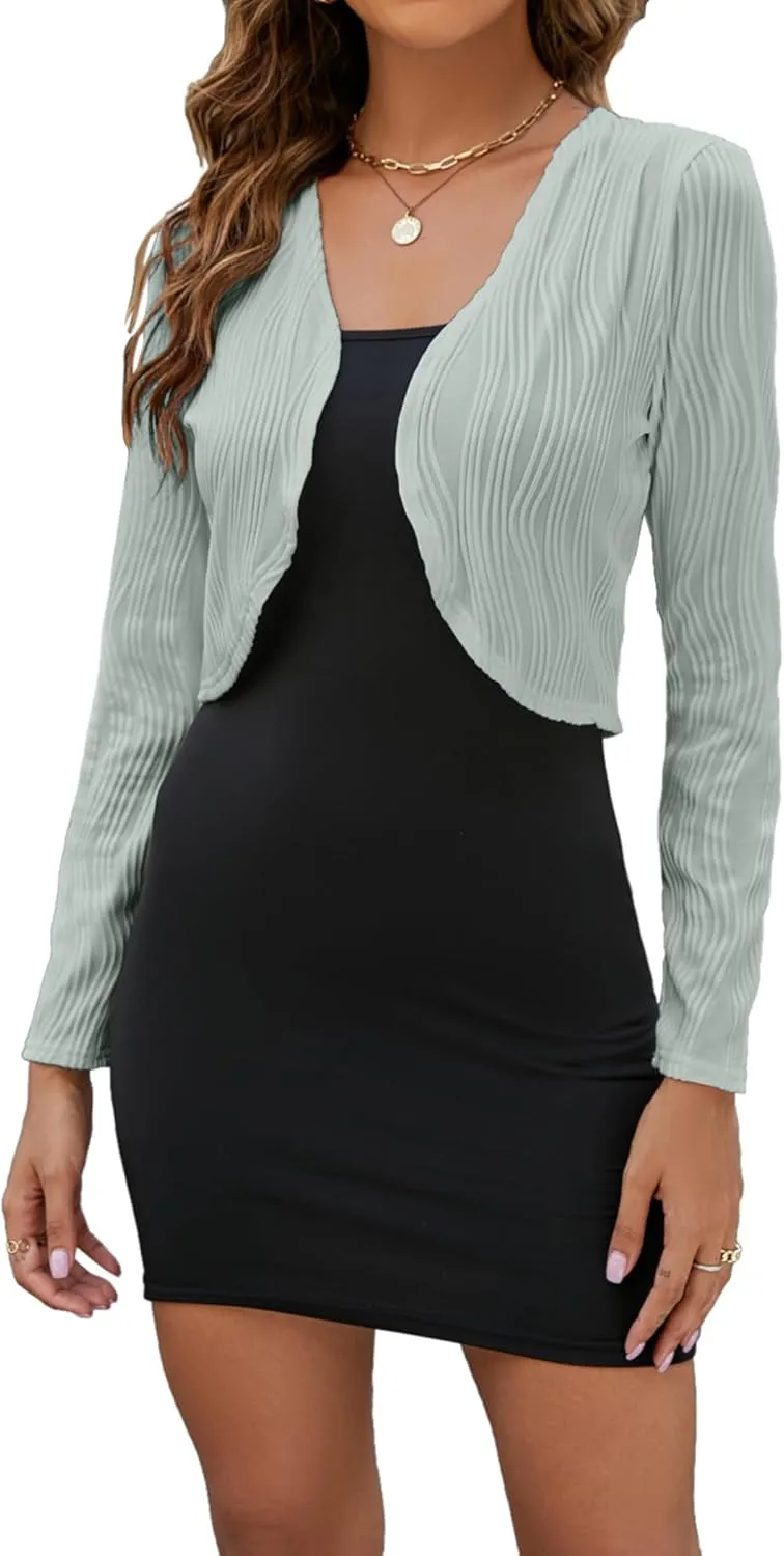 ZAFUL Women's Long Sleeve Ribbed Cropped Cardigan Sweaters Open Front Bolero Short Shrugs S-XXL